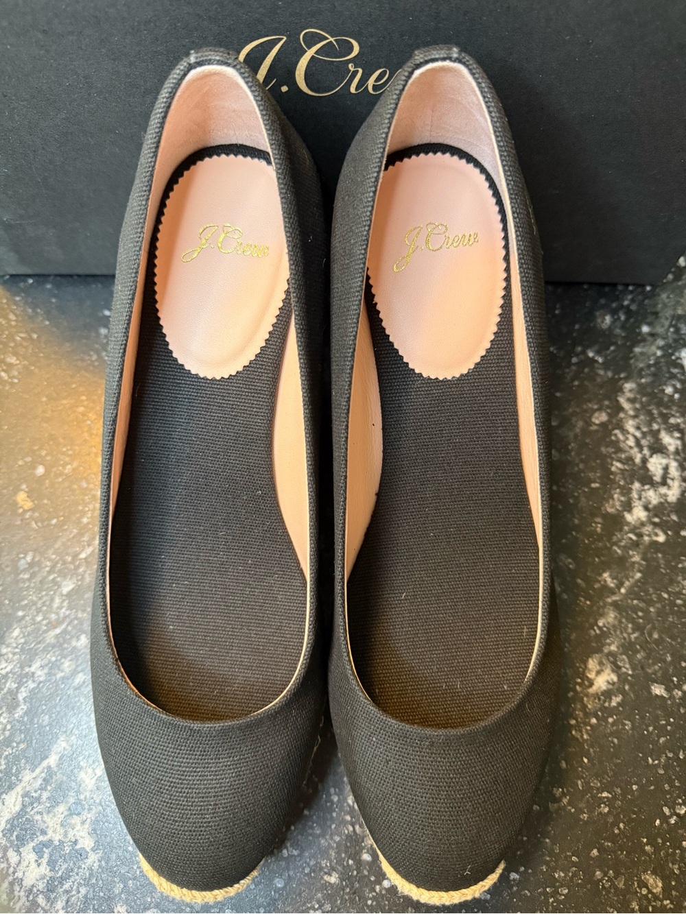 J.Crew Seville Canvas Espadrille Wedge Pumps Black NIB Size 9.5 MSRP $128